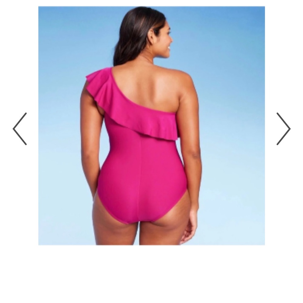 Kona Sol Pink Ruffle One-Shoulder High-Coverage One-Piece Swimsuit size 17